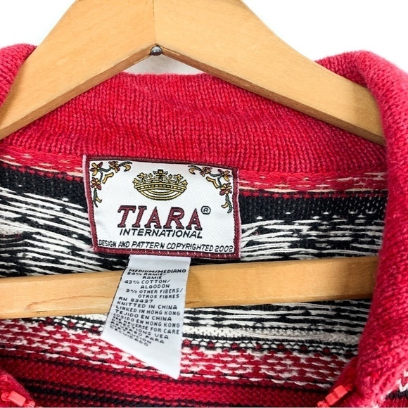 Vintage 2002 Tiara Christmas Holiday Print Zip Up Knit Jacket Sz M - Picture 4 of 5
